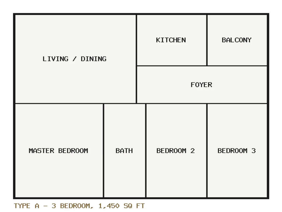 Type A — 3 bedroom, 1,450 sq ft