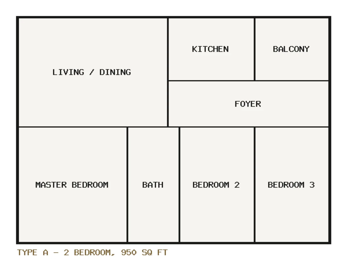 Type A — 2 bedroom, 950 sq ft