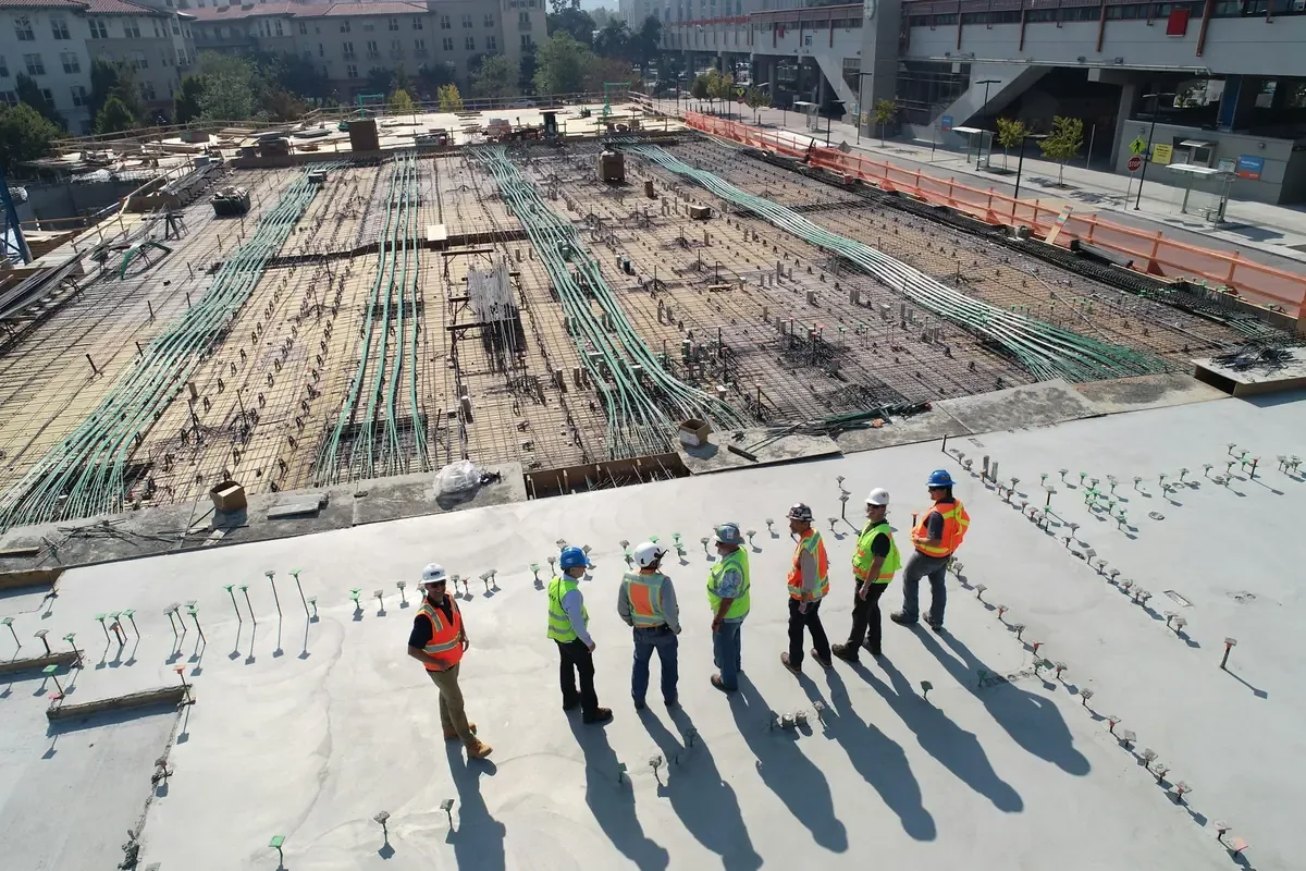Engineers reviewing a foundation pour