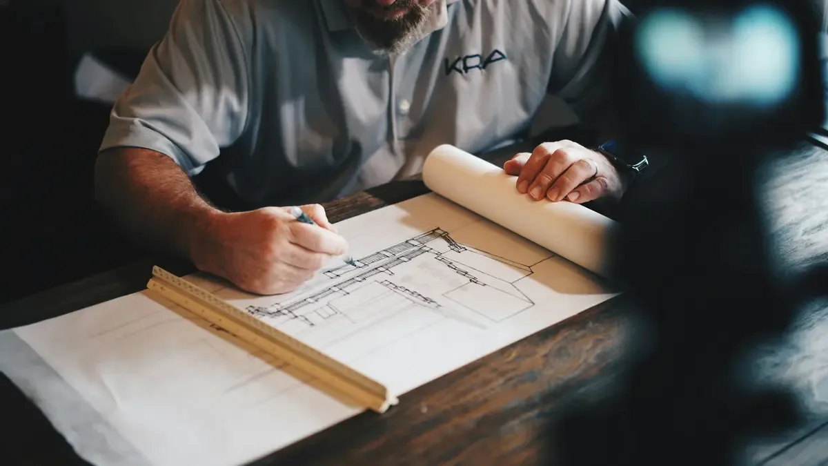 Working drawings on the site table